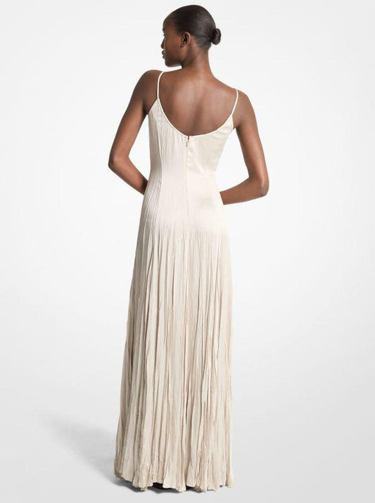 Crushed Techno Charmeuse Maxi Slip Dress
