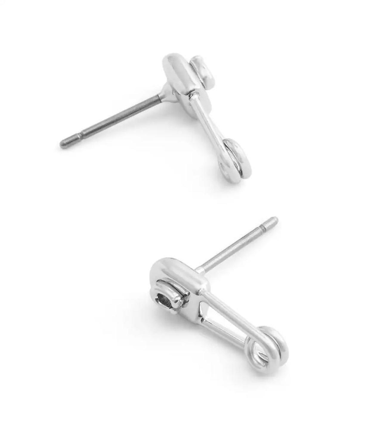 Rhodium Signature Safety Pin Stud Earrings