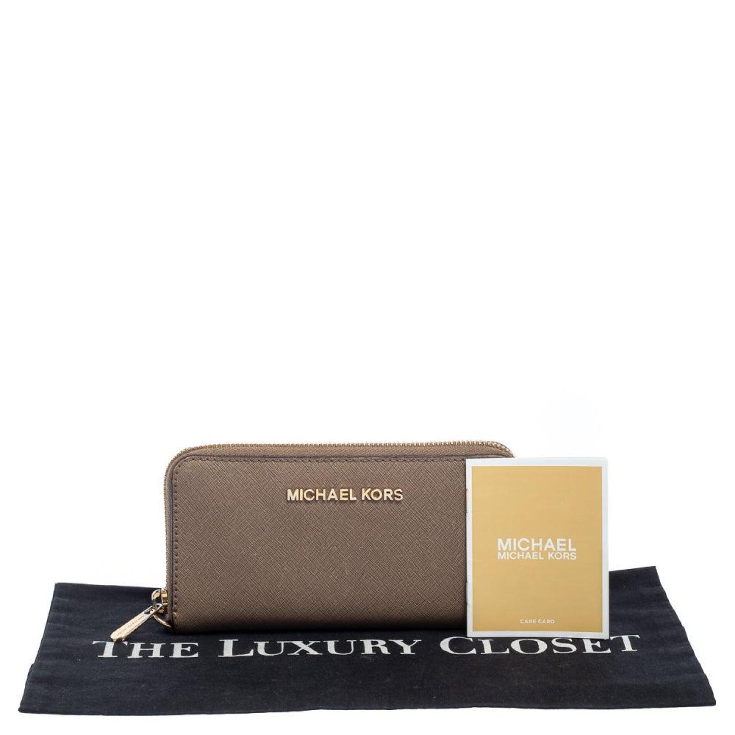 Michael Kors Beige Leather Zip Around Wristlet Wallet