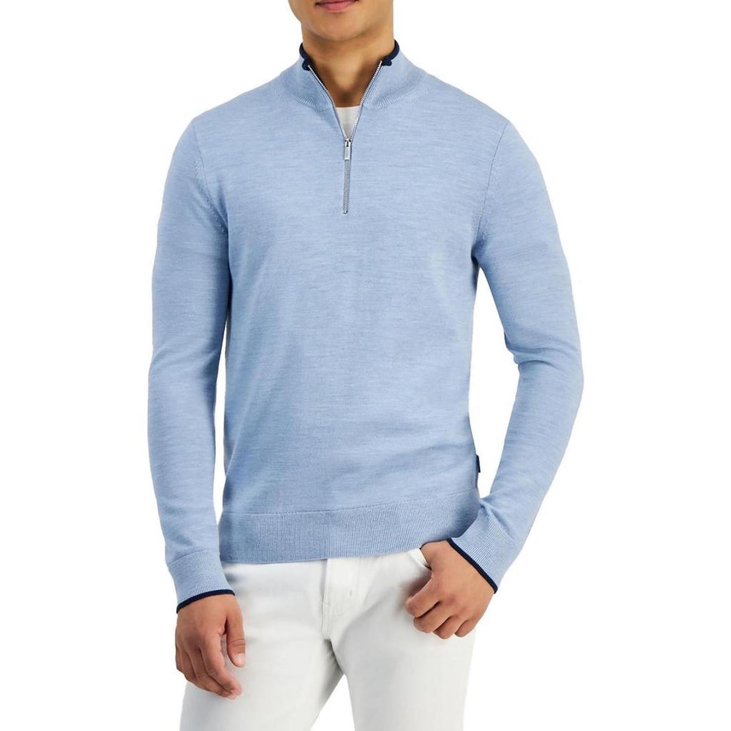 Mens Zipper Extra Fine Merino Wool Mock Turtleneck Sweater