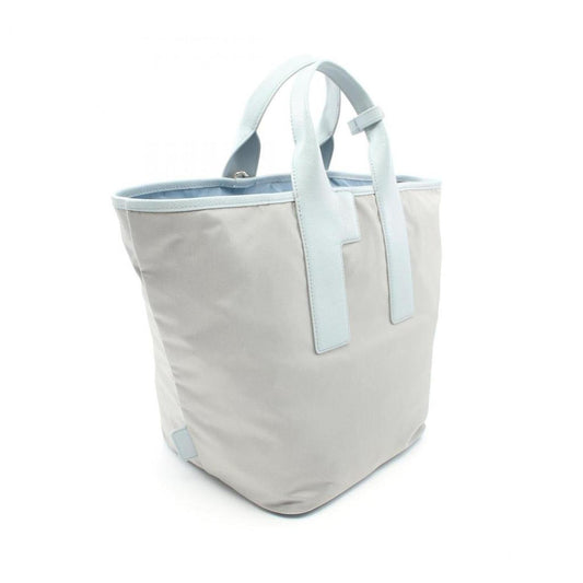 blue Leather Nylon Canvas Tote Bag