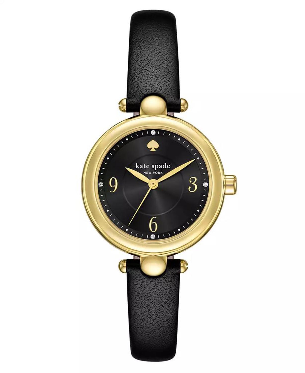 Women's Gracie Round Three-Hand Black Leather Watch, 32mm