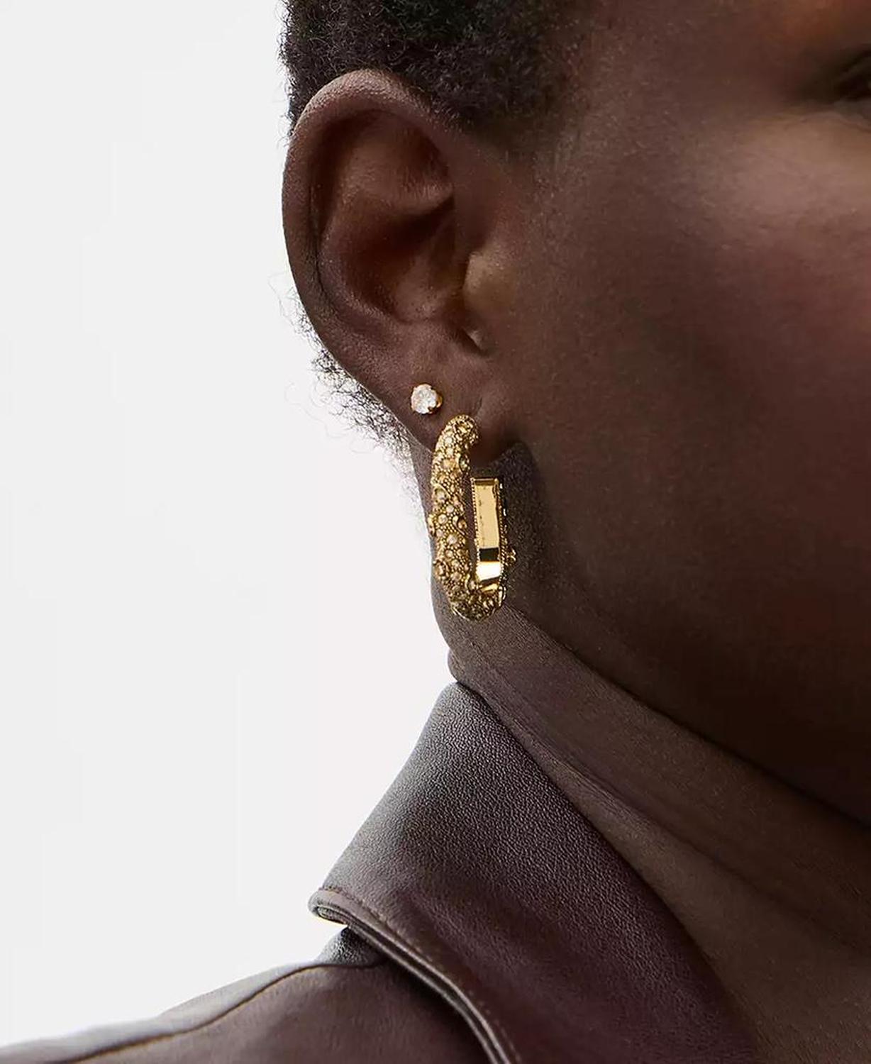 Signature Faux Stone Pavé Floral Hoop Earrings