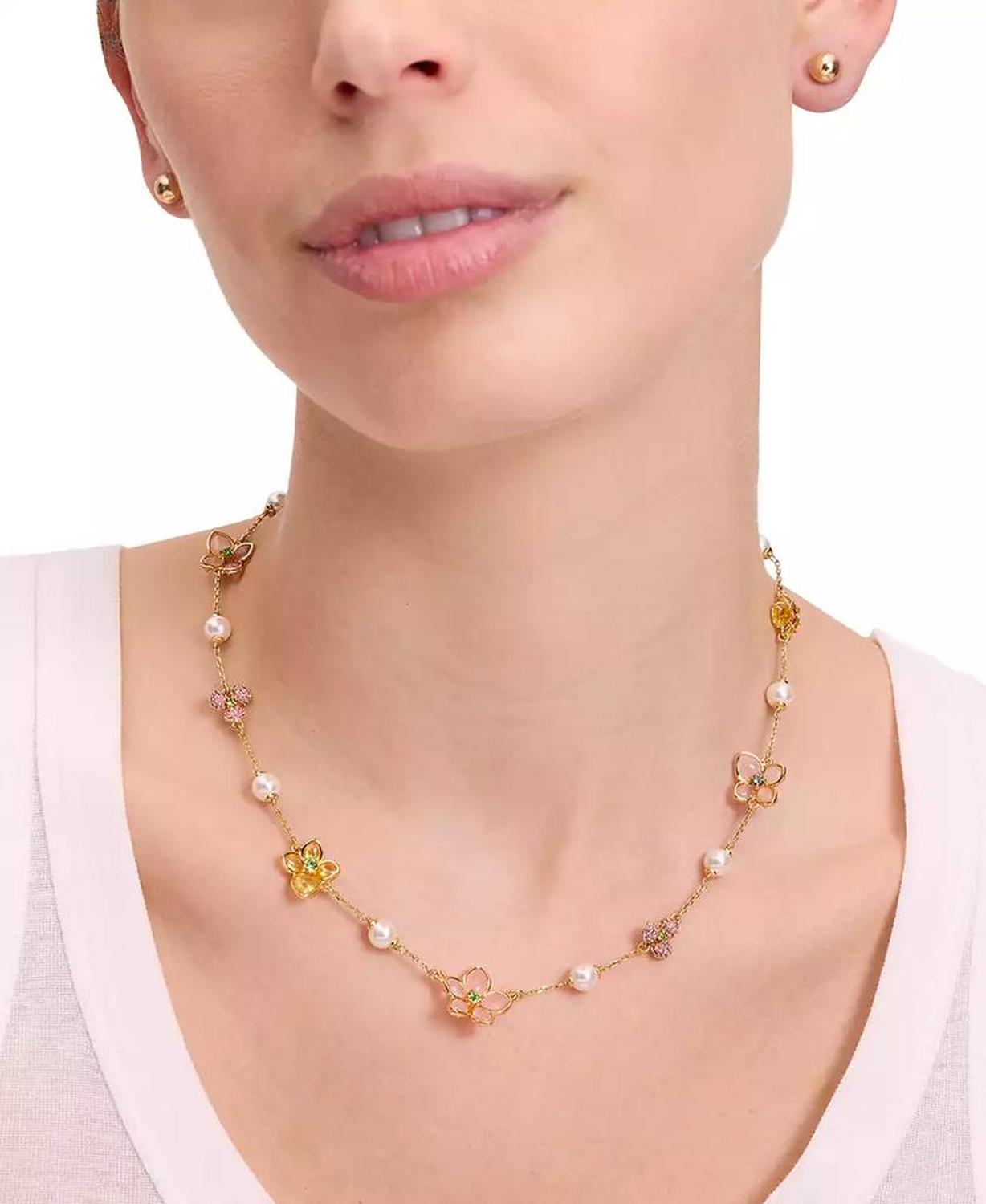 Gold-Tone Pastel Petals Scatter Necklace, 16" + 3" extender