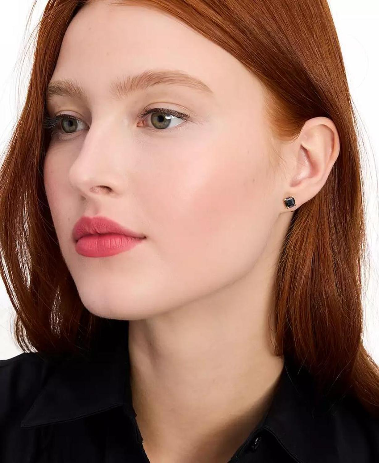 Color Cubic Zirconia Square Stud Earrings