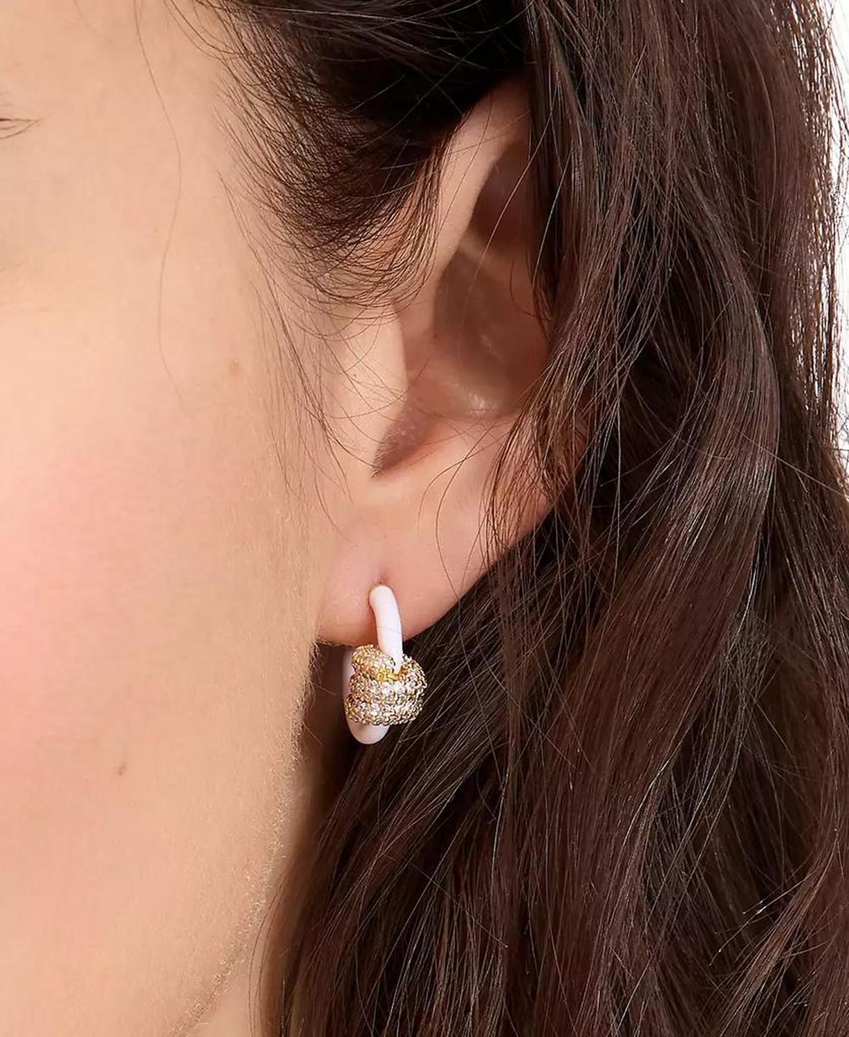 Small Pavé Knot Hoop Earrings, 0.62"