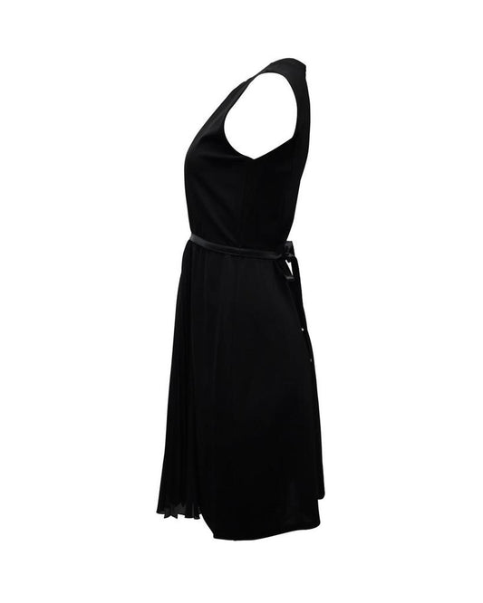 Max Mara Studio Pleated Sleeveless Mini Dress in Black Viscose