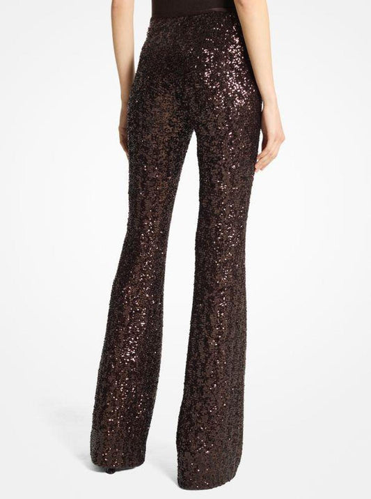 Sequined Stretch Flared Pants