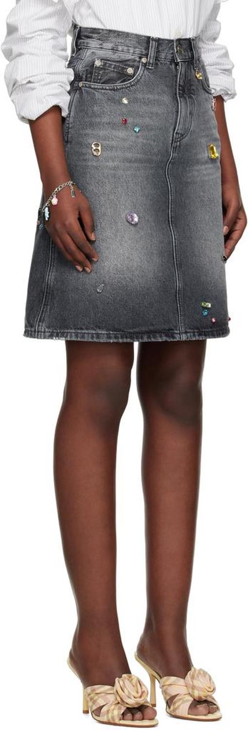 Black Gem A-Line Denim Midi Skirt