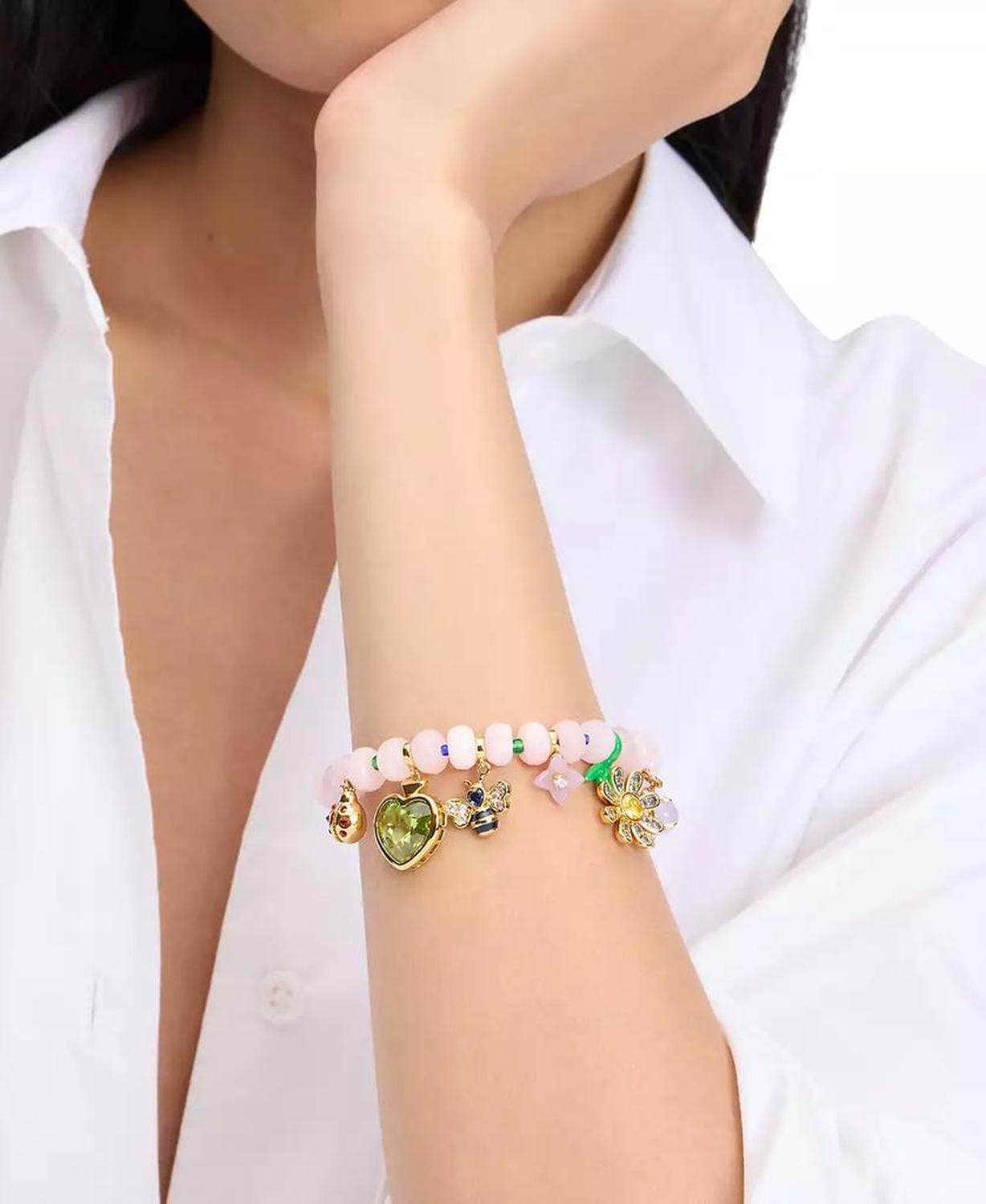 Gold-Tone Bead & Stone Garden Charm Bracelet