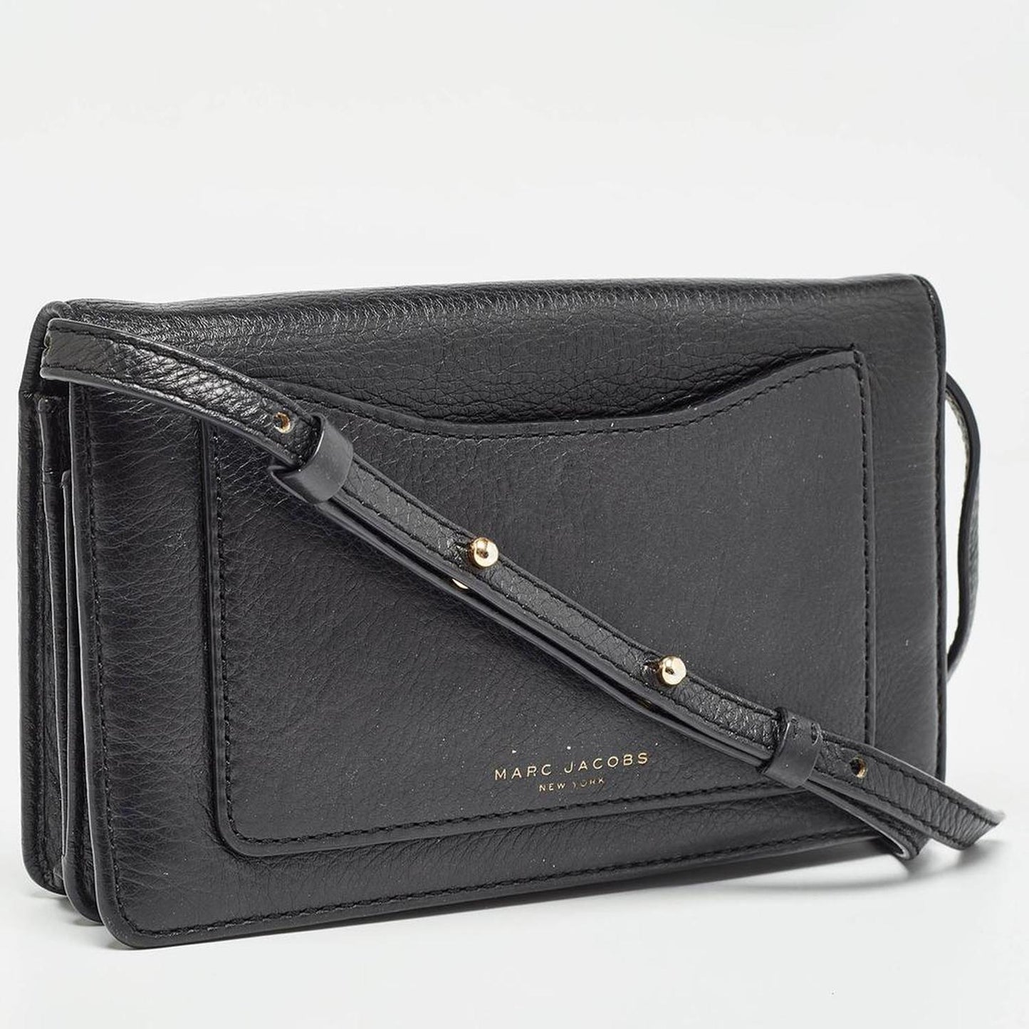 Marc Jacobs Black Leather Recruit Wallet On Strap