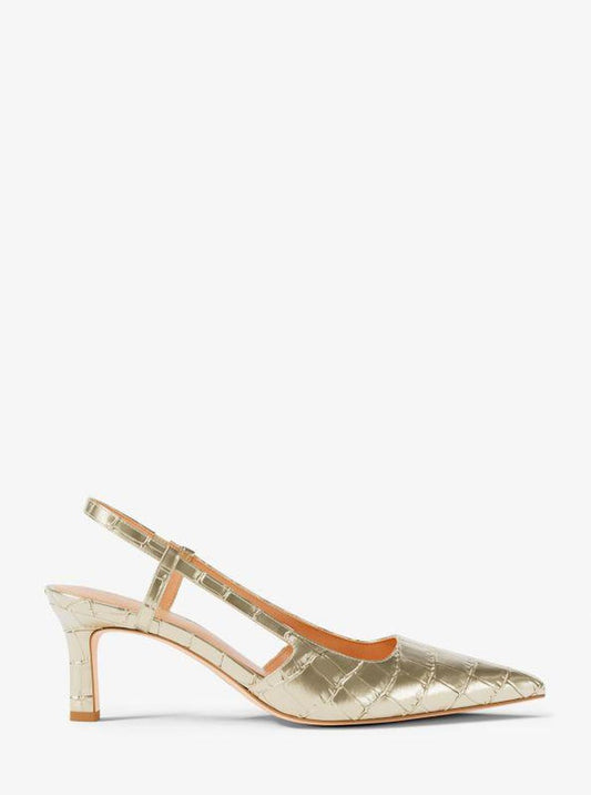 Alora Metallic Crocodile Embossed Leather Slingback Pump