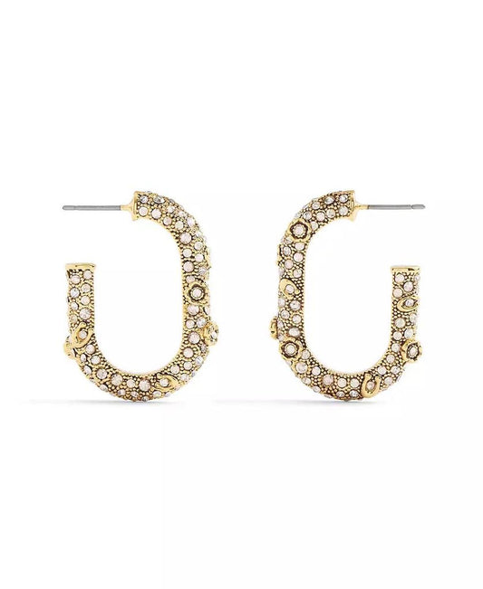 Signature Faux Stone Pavé Floral Hoop Earrings