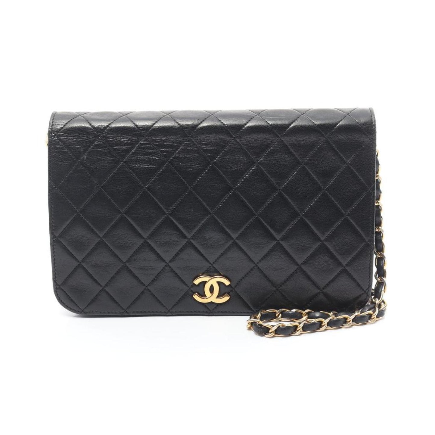 Matelasse Full Flap Chain Shoulder Bag Lambskin Gold Hardware Push Lock Vintage