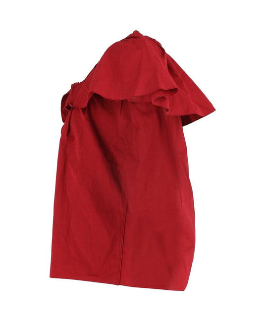 Marc Jacobs Ruffled Tie-Neck Top in Red Cotton