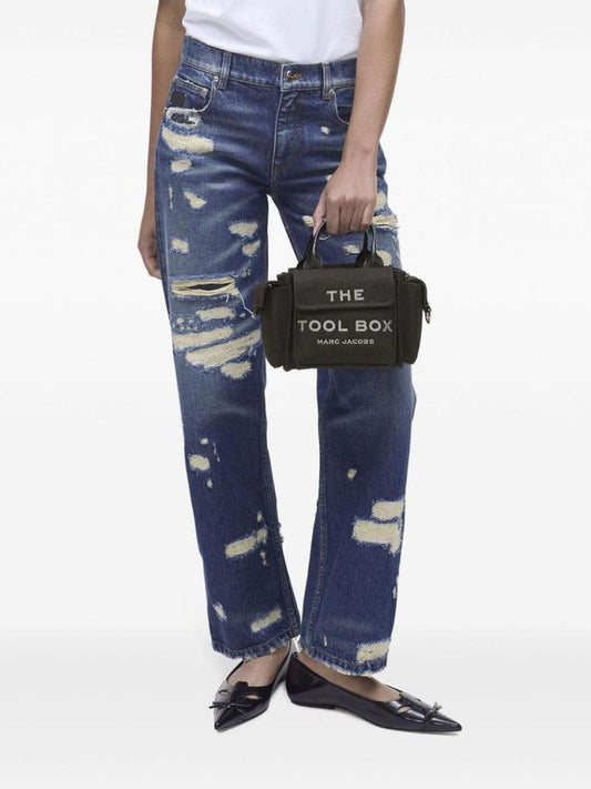 Compact Black Canvas Bag With Logo And Multiple Pockets