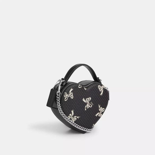 Heart Crossbody Bag With Bow Print