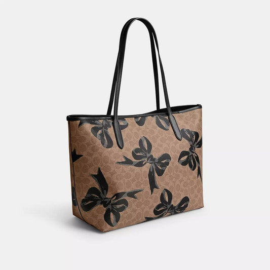 City Tote Bag In Signature Canvas With Bow Print