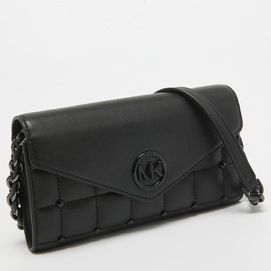 Michael Kors Black Quilted Leather Carmen Wallet On Chain