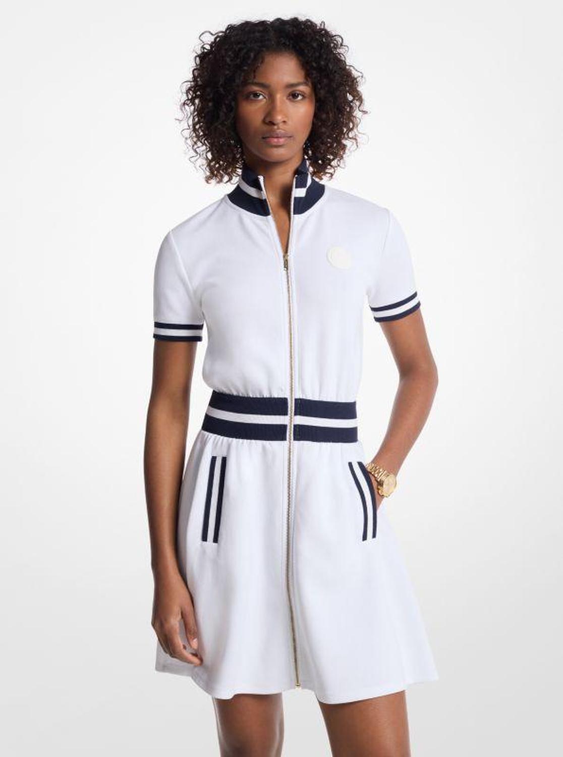 Cotton Blend Knit Zip-Up Dress