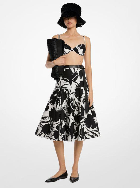 Floral Chiné Silk and Cotton Jacquard Drop Waist Dance Skirt