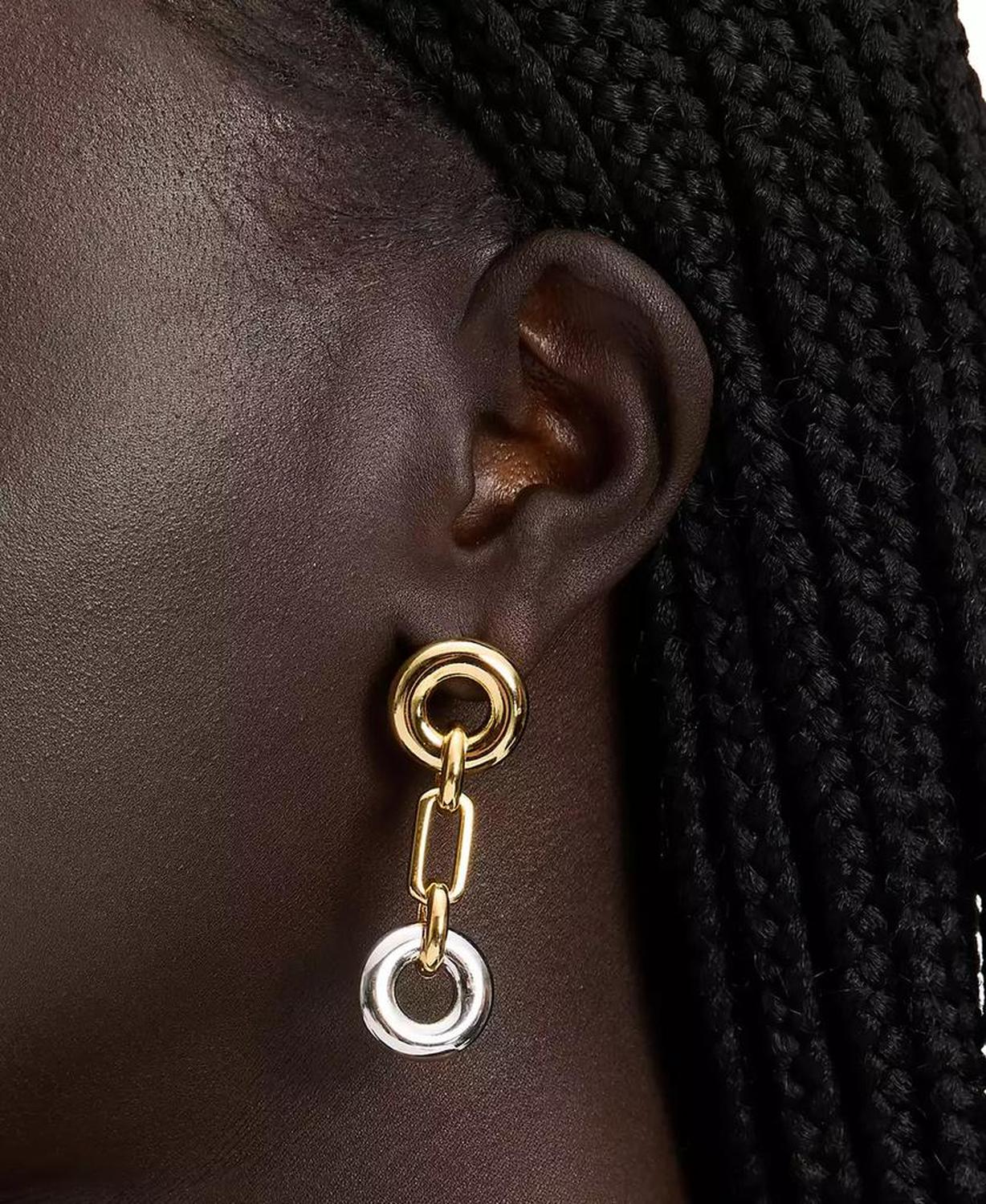 Two-Tone Interlock Linear Drop Earrings