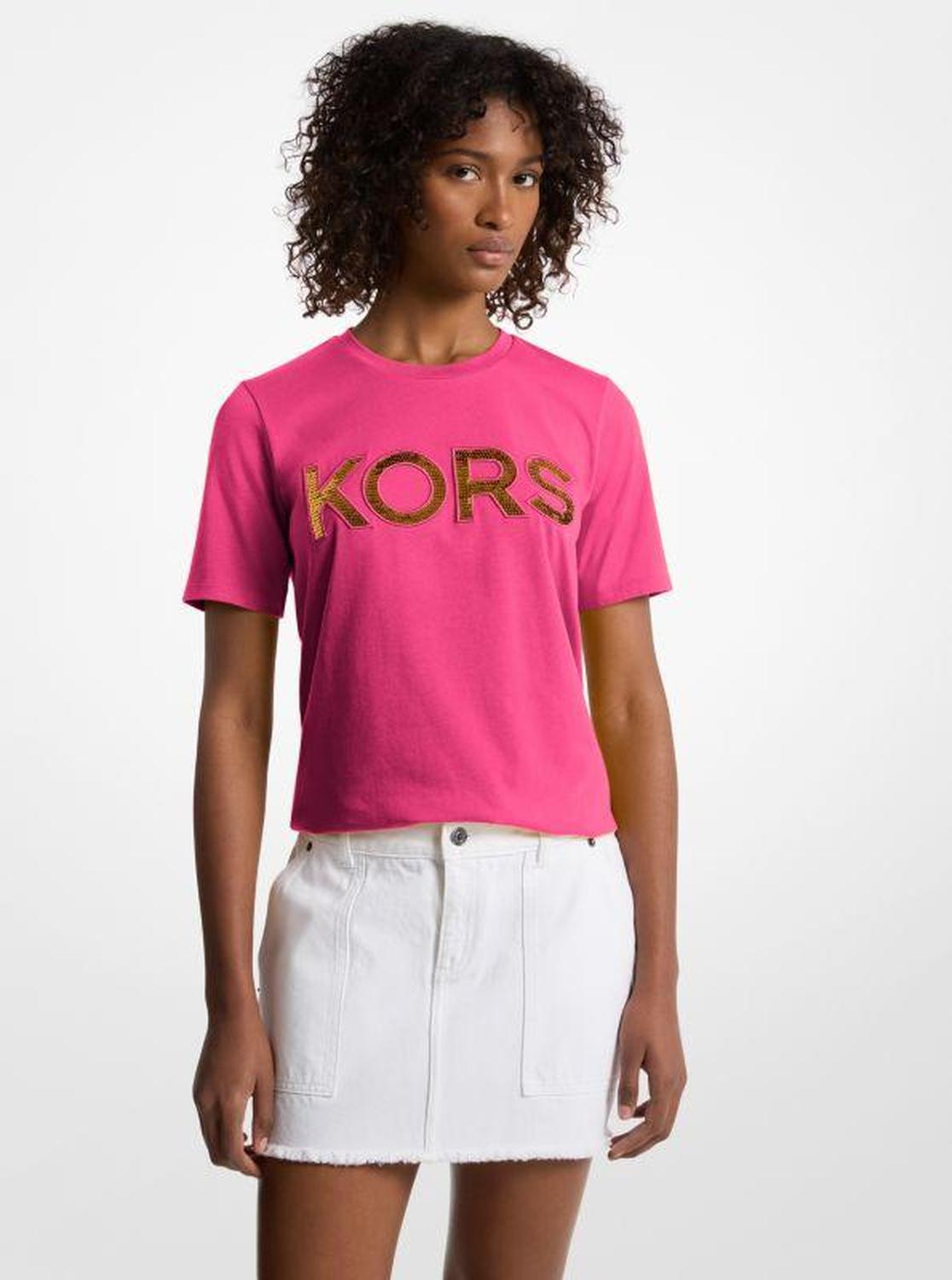 Sequined Logo Cotton T-Shirt
