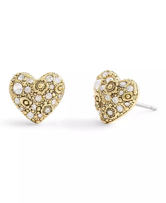 Gold Plated Pavé Heart Stud Earrings