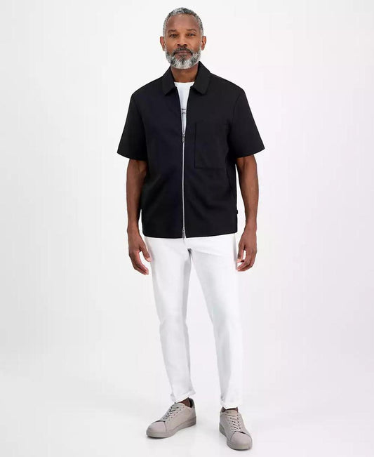 Men's Double Knit Zipper Short-Sleeve Shirt