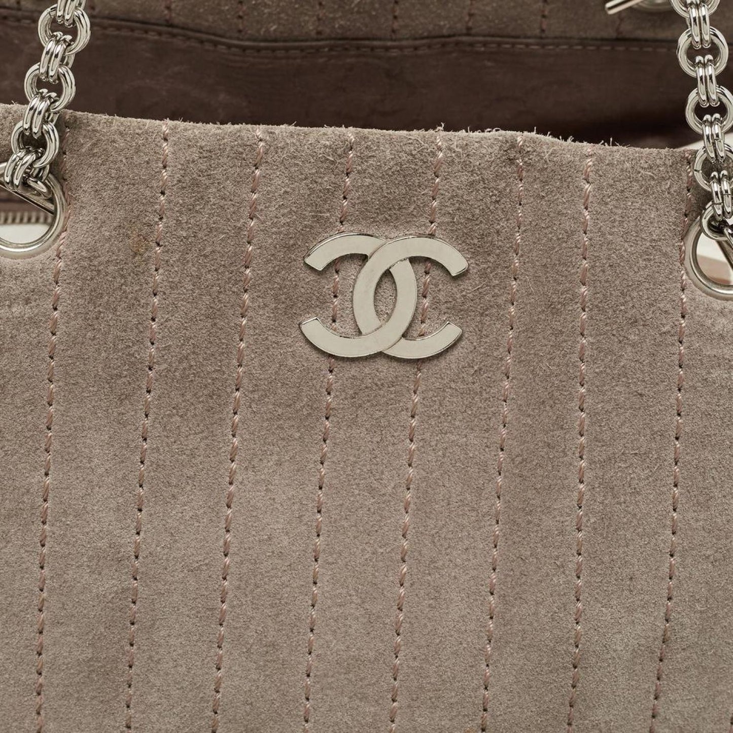 Chanel Vertical Quilted Suede Large Mademoiselle Tote