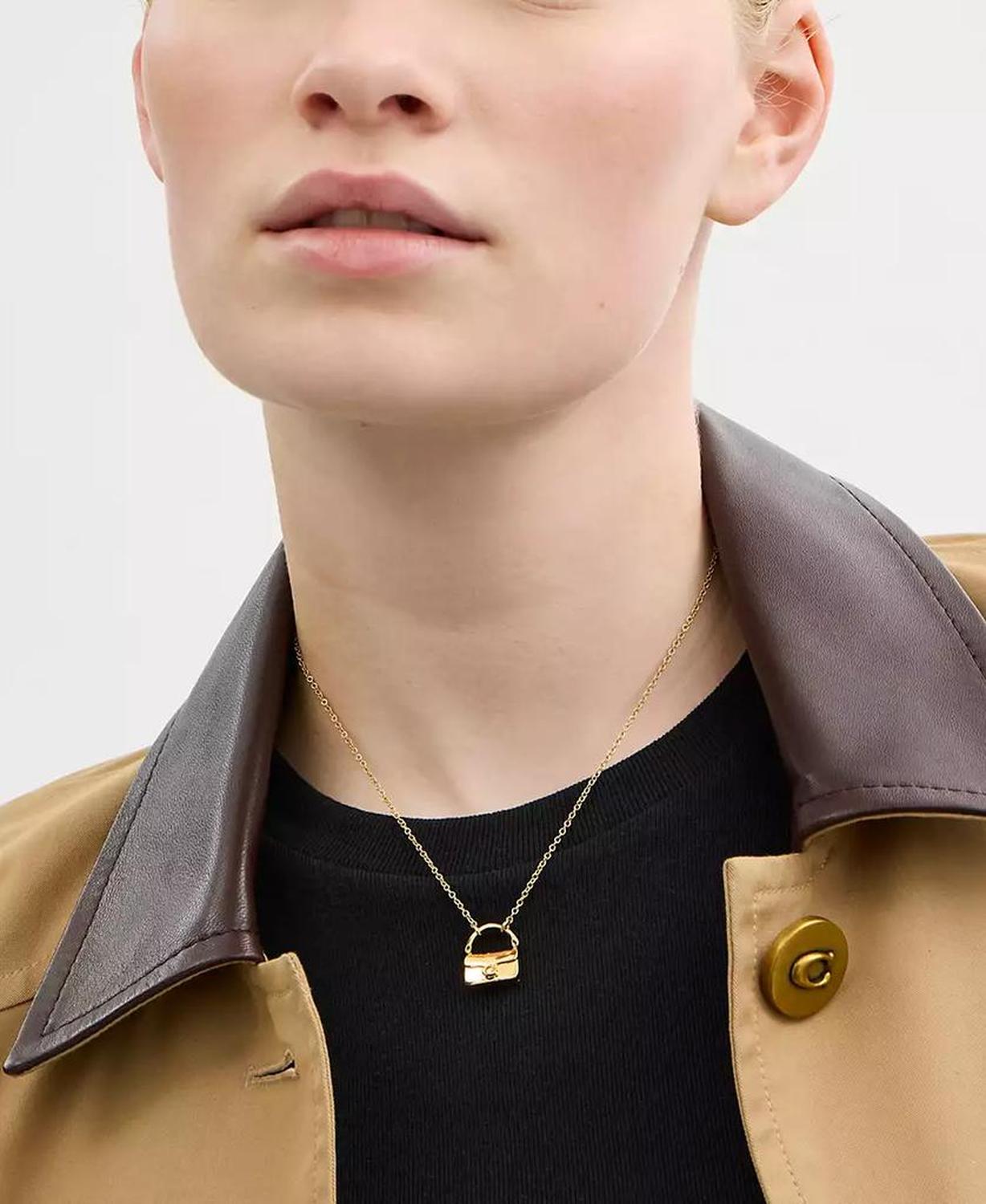 Gold Signature Handbag Pendant Necklace
