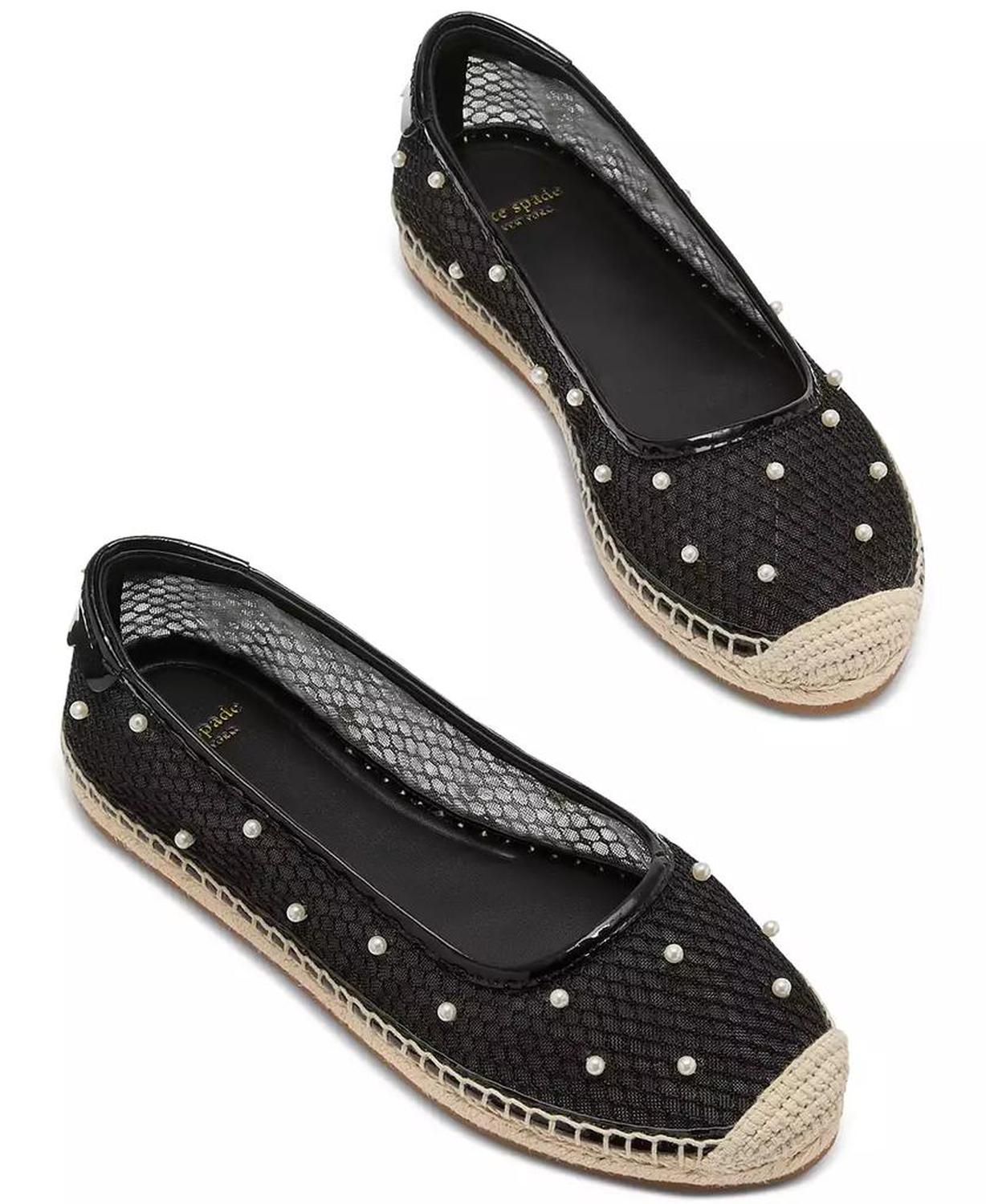 Women's Pearl Fishnet Espadrille Flats