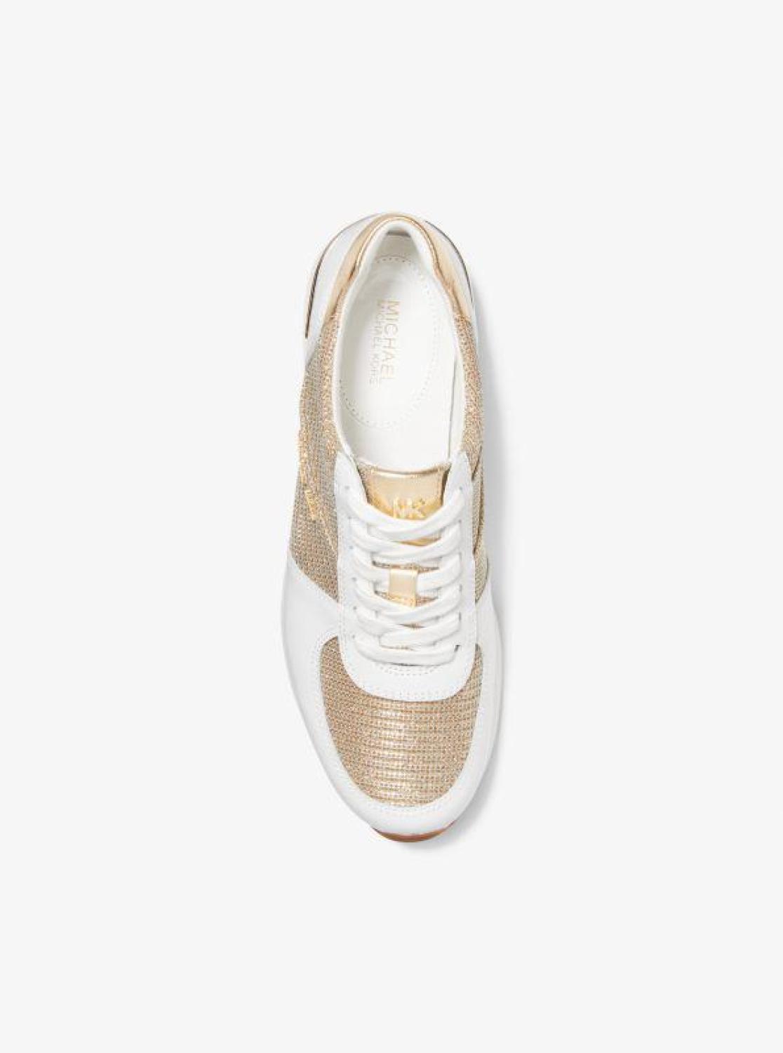 Allie Leather and Glitter Chain-Mesh Trainer