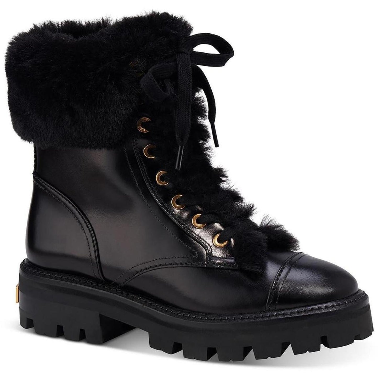 Merritt Winter Womens Leather Faux Fur Combat & Lace-up Boots