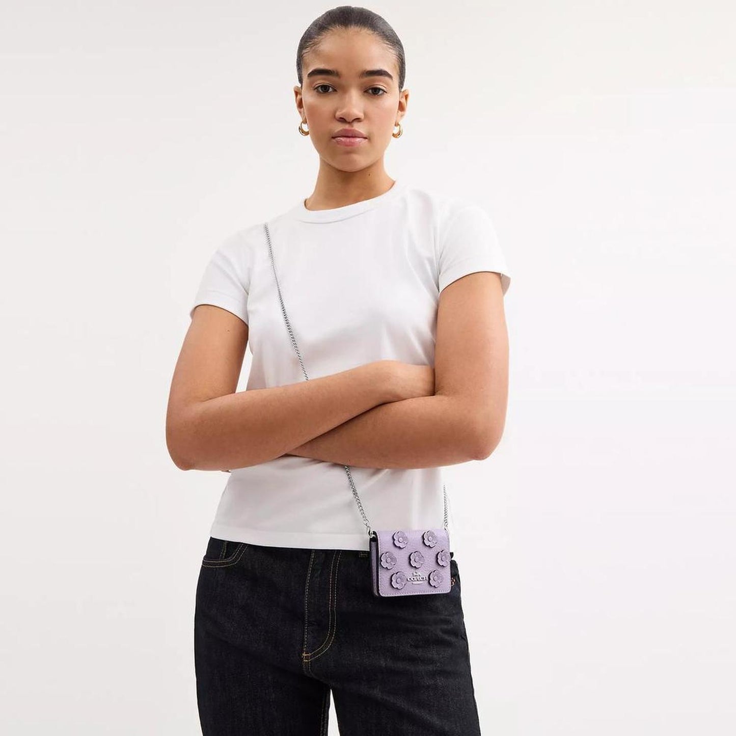 Mini Wallet On A Chain With Floral Applique