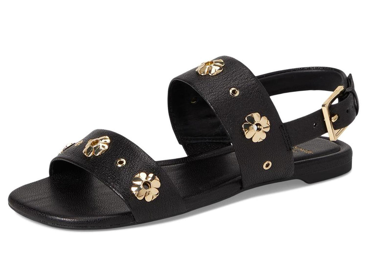 Spade Flower Stud Pebbled Leather Flat Sandal