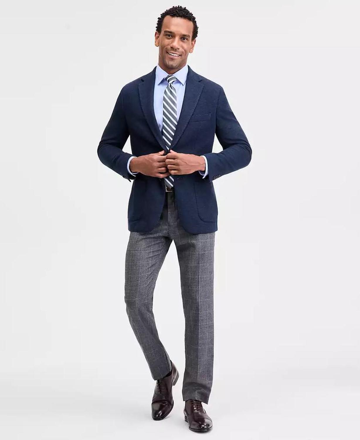 Men's Classic-Fit Stretch Midnight Herringbone Knit Sport Coat