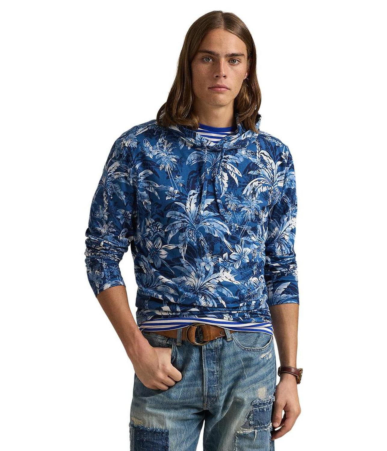 Tropical-Print Jersey Hooded T-shirt