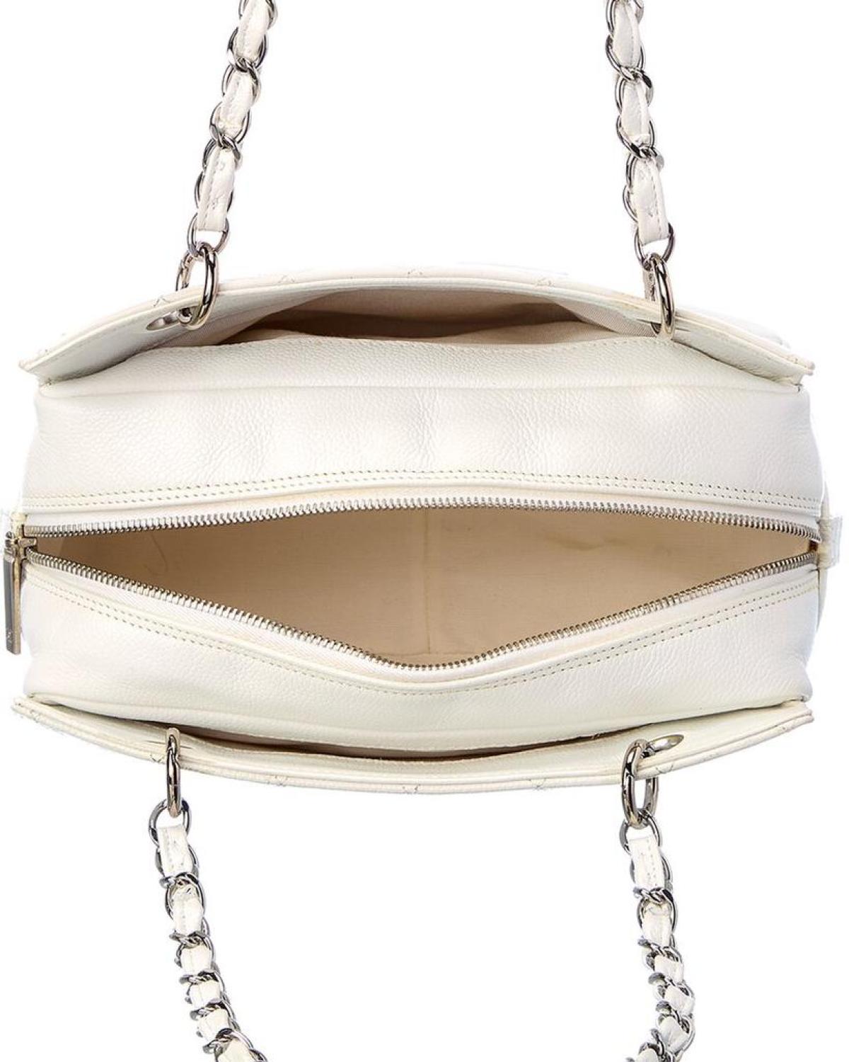 Chanel White Quilted Caviar Leather Petite Timeless Tote (Authentic Pre-Owned)