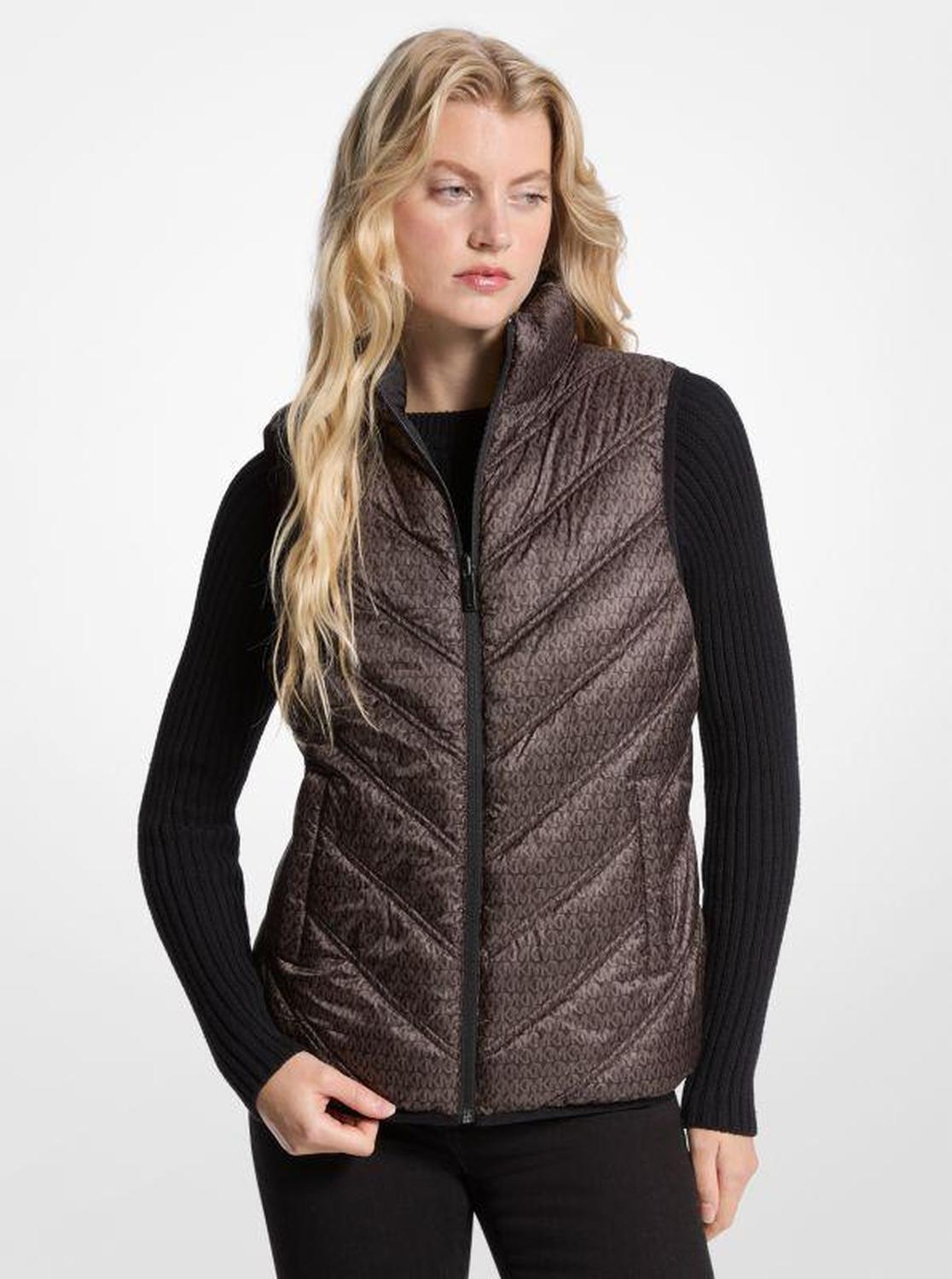 Chevron Quilted Logo Print and Nylon Packable Vest