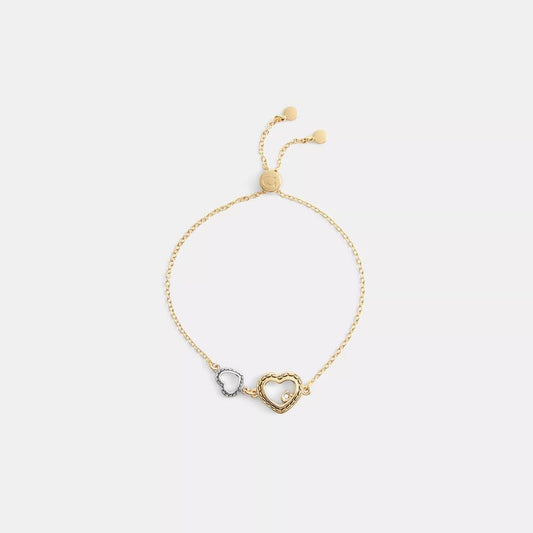 Double Stitched Hearts Slider Bracelet