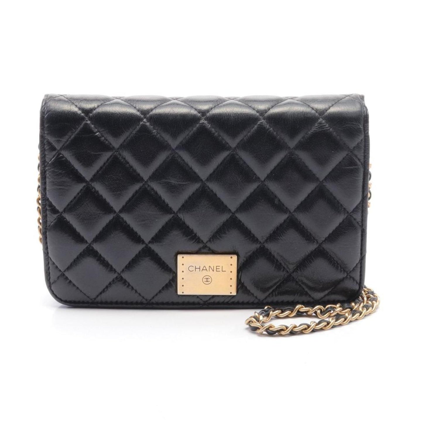 Matelasse Chain Shoulder Bag Logo Plate Lambskin Gold Hardware