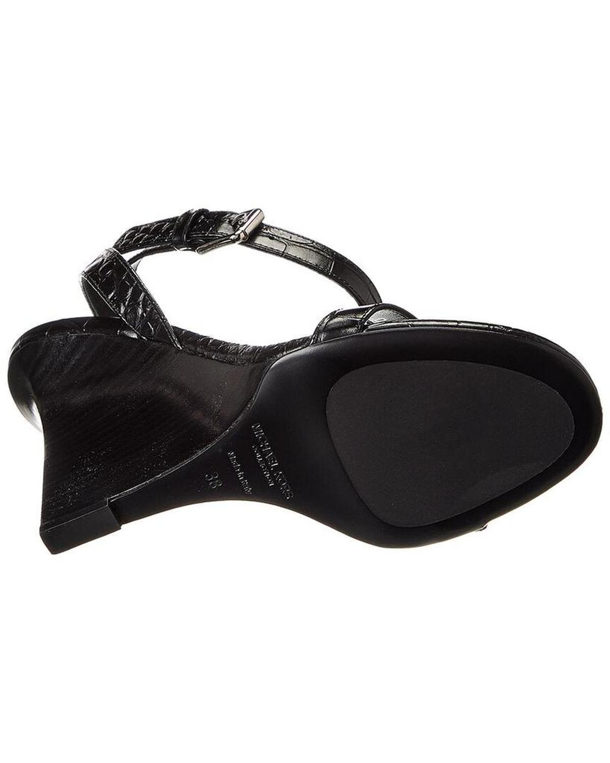 Claudia Croc-Embossed Leather Wedge Sandal