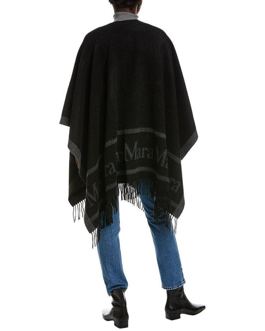 Logo Jacquard Wool Cape