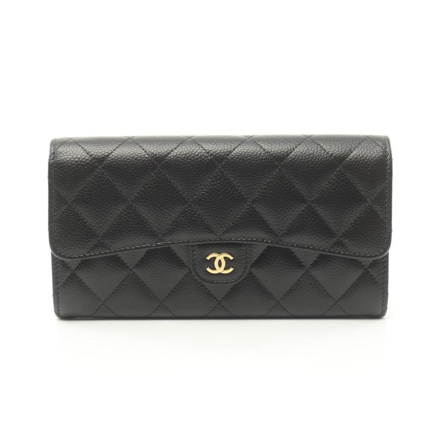 Matelasse Bi-Fold Long Wallet Caviar Skin Gold Hardware