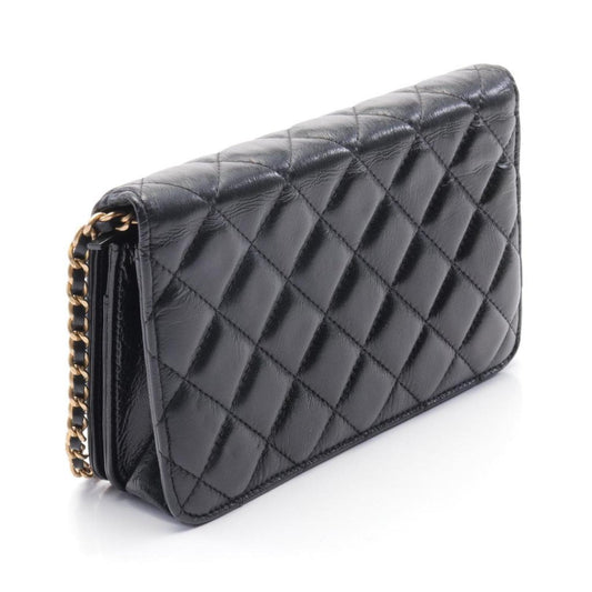 Matelasse Chain Shoulder Bag Logo Plate Lambskin Gold Hardware