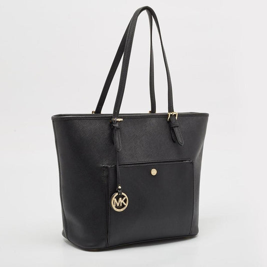 Black Leather Jet Set Top Zip Tote
