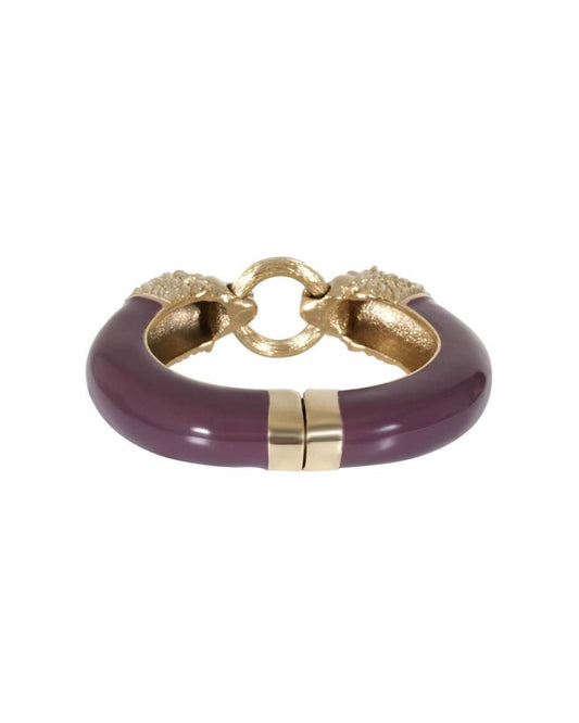 Chanel Lion Head Purple Enamel Gold Tone Cuff Bracelet