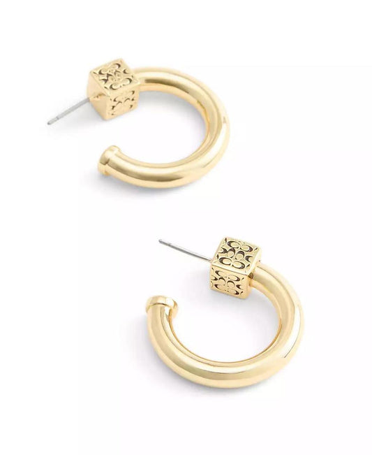 Gold Signature Quilted Cube Chubby Hoop Earrings