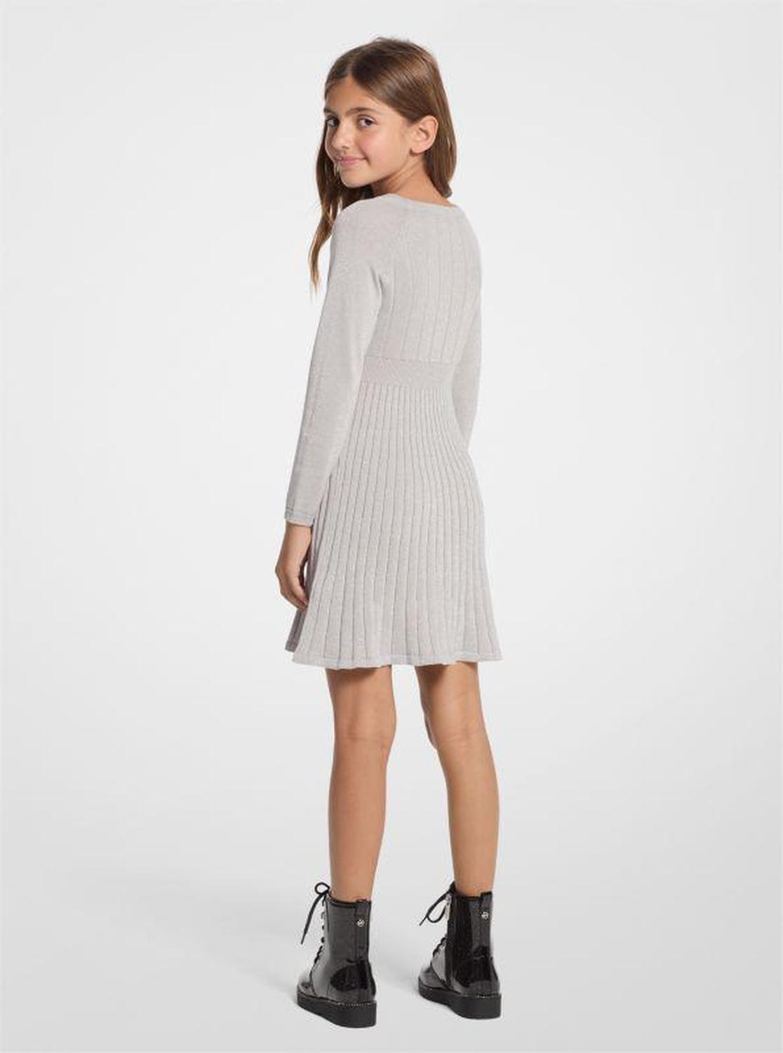Pleated Metallic Knit Sweaterdress